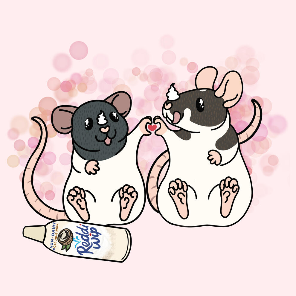 A digital drawing of two rats playing with whipped cream.